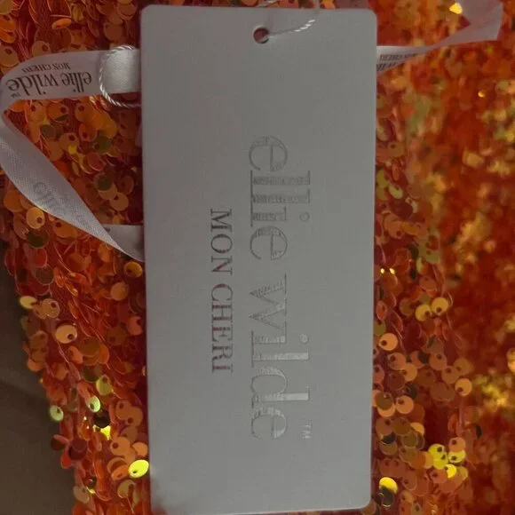SALE NWT Ellie Wilde EW34016 Sequin Jersey Prom Dress Orange Size 8